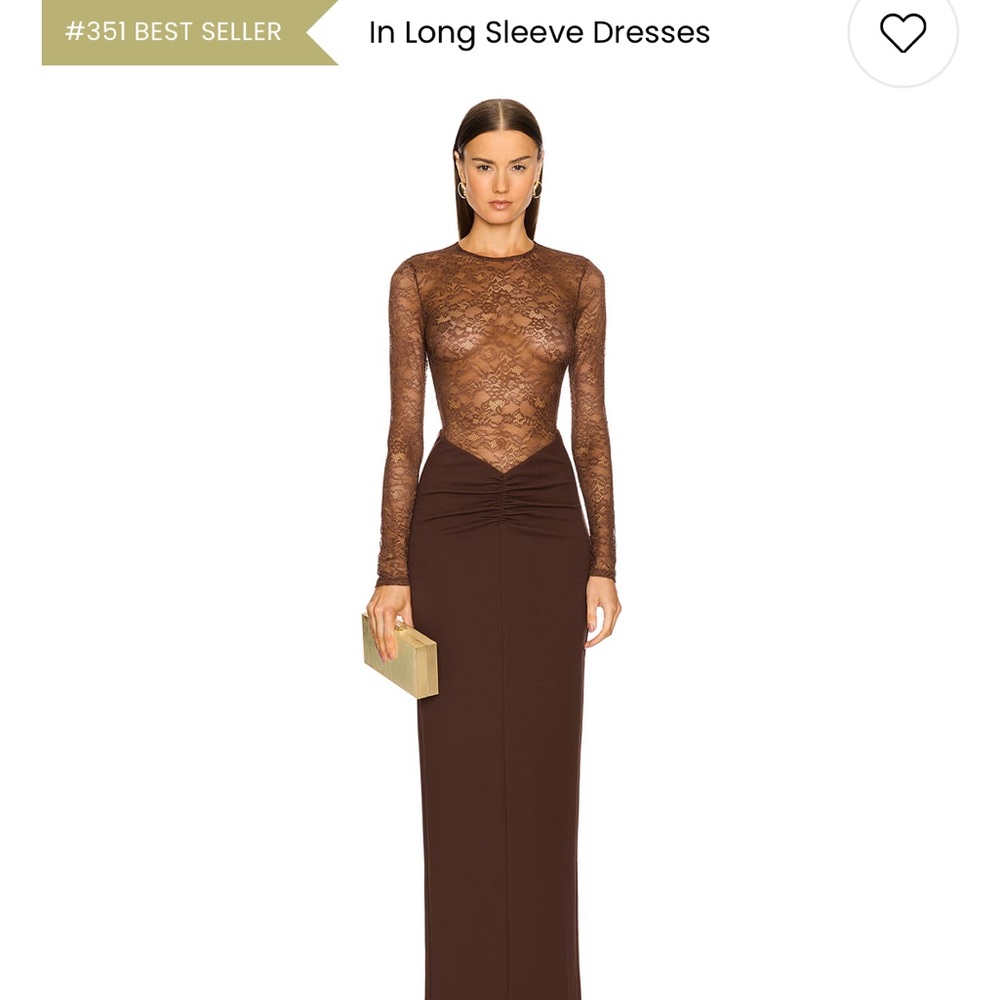 Michael Costello Sheer Brown Long Sleeve Dress